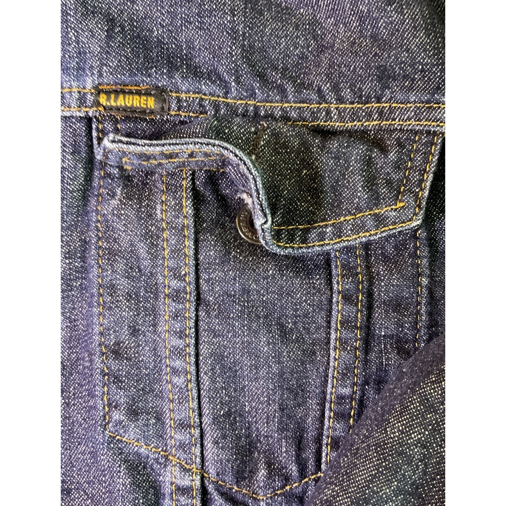 Polo Ralph Lauren Mens Denim Trucker Jacket Dark Wash Distressed Blue XL - Picture 4 of 16